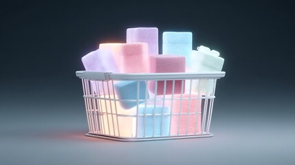 Shopping basket filled with glowing gift packages