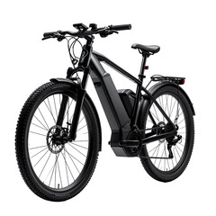 Sleek black electric bicycle, mountain style, sturdy frame, front head light