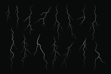 Lightning vector silhouette set. Set of zippers, thunderstorm and effect lightning. Vector illustration. Eps 10