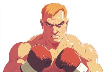 Cartoon Angry Male Boxer Ready to Fight Isolated on White Background, Vector Illustration.