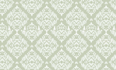 Seamless Classic Victorian Pattern, Luxury Olive Green and White Damask Background for Wallpaper