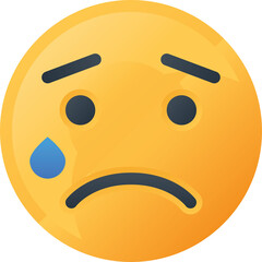 Sad yellow emoji face with a tear rolling down its cheek a symbol of sorrow and unhappiness on a transparent background representing emotional expression