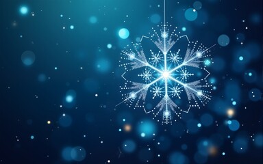 Dot technology big data snowflake. Merry Christmas 2026 winter season greeting card. Blue holiday background for digital communication. High quality