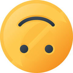 Upside Down Smiley Face Icon with Yellow Circle and Dark Eyes Against Transparent Background Simple Flat Design