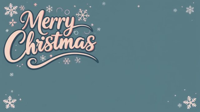 "Merry Christmas" text with snowflakes on a blue-gray background, creating a festive holiday design.