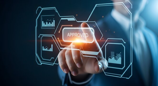 Futuristic technology interface businessman interacting with holographic display for data analysis