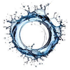 Water ring explosion with droplet splashes and reflections. Transparent