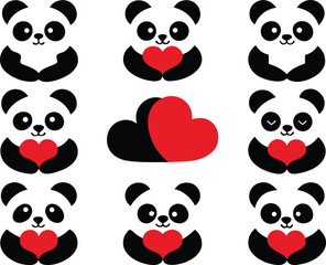Fototapeta premium Adorable panda love icons bundle vector scalable eps illustration cute hugging hearts art