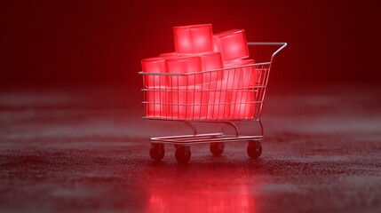 Shopping cart full of red glowing packages