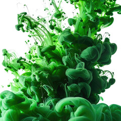 Green pigment swirling, dissolving gracefully in a black liquid expanse