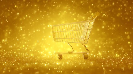 Shopping cart glowing under golden sparkles festive
