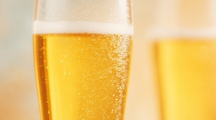 Yellow alcohol beverage in the glass. Bubbles. Drink for a party