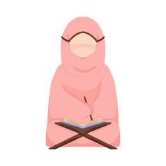 Muslim Woman Reading Quran (Pink Hijab)