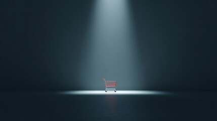 Shopping cart glowing under spotlight minimal design