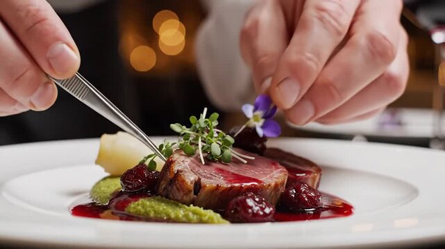 A Culinary Journey: Plating Gourmet Dish with Precision and Artistic Flourishes