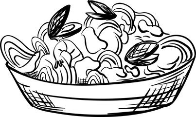 Hand-drawn Mediterranean food doodles featuring Italian pasta, cheese, and pizza. Perfect for dinner menus, picnic designs, or summer cuisine illustrations.