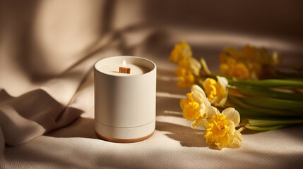 Clean product shot for New Year campaign: luxury candle with minimalist label