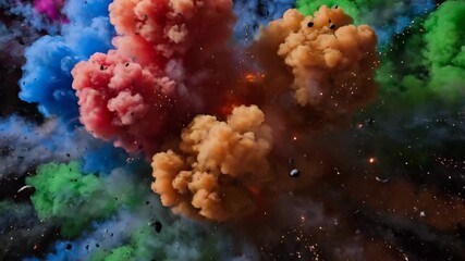Explosion of Vibrant Colorful Smoke and Light Streaks Against a Dark Background Dynamic Abstract Event with Energetic Particles and Fiery Burst