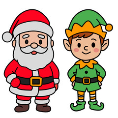 Cute Santa and Christmas Elf Character Set – Flat Cartoon Vector Illustration