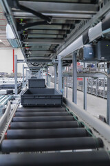 packing line in a logistics warehouse. conveyor belt in a modern production line