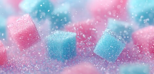 Sparkling sugar crystals on candy background glowing style