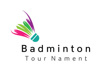 Vibrant badminton tournament logo design with colorful shuttlecock for sporting events and competitions, perfect for branding and promotional campaigns