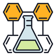 Chemical Flask with hexagonal molecular formula vector Chemistry colored icon or design element