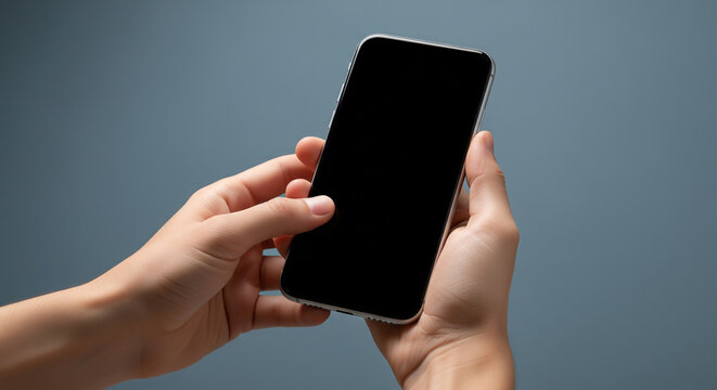 Hands Tapping Green Screen Smartphone Mockup on Blue Background