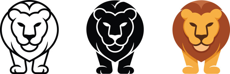Minimalist lion standing line art illustration icon mascot emblem simple outline drawing vector © fay009