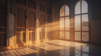 Sunlight through latticed windows and door Vector