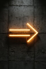 Luminous Orange Neon Arrow Casting a Warm Glow on a Dark Concrete Wall.