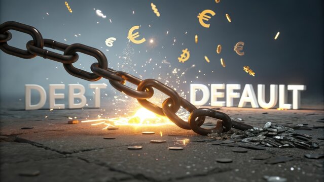 A Chain Breaking Apart Over Debt and Currency Symbols