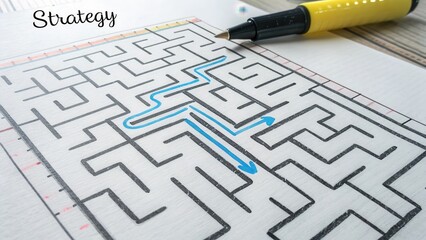 A detailed maze with a highlighter tracing a blue path