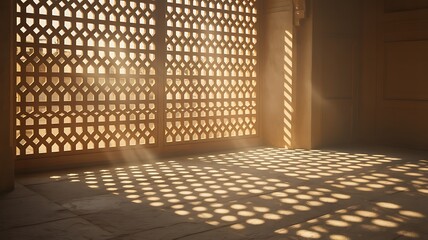 Warm sunbeams through ornate window pattern Vector