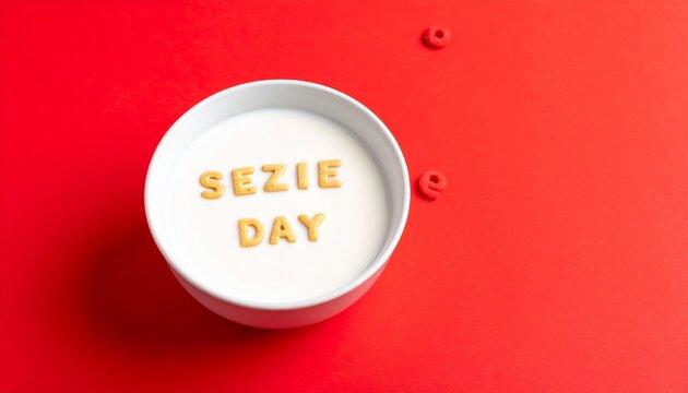 "Seize day" cereal letters in milk bowl on navy background