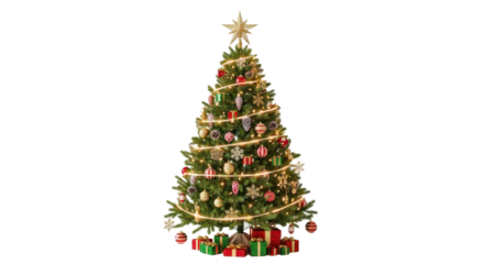 Festive christmas tree with decorations and gifts for holiday celebration and home decor