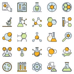 School Chemistry colored icons set - chemical or biology creative concept signs