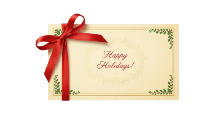 Festive holiday card with red bow and decorative border for seasonal greetings