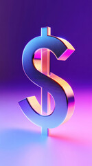 Obraz premium Futuristic 3D dollar sign illuminated with vibrant colors on a gradient background