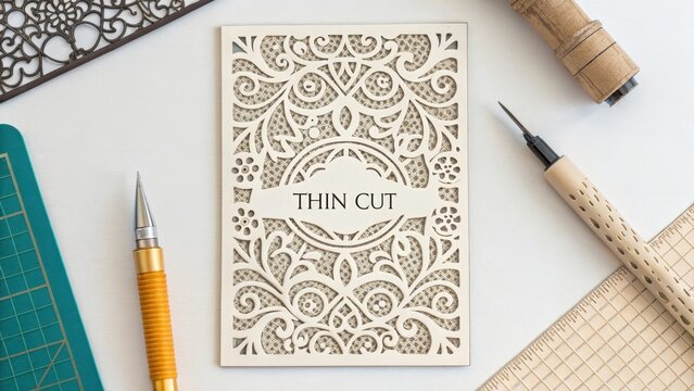 Laser Cut Card Displaying a Thin and Ornate Design