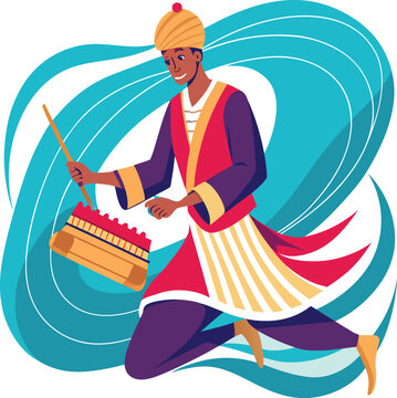 Traditional Middle Eastern musician playing santur instrument for cultural heritage and folklore concept illustration
