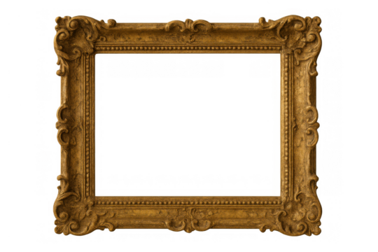 Ornate antique gold picture frame with rococo baroque decoration against a transparent background - Powered by Adobe