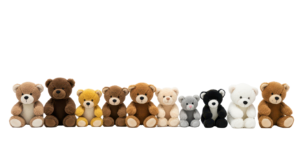 Collection of adorable plush teddy bears in various colors for kids and gift ideas