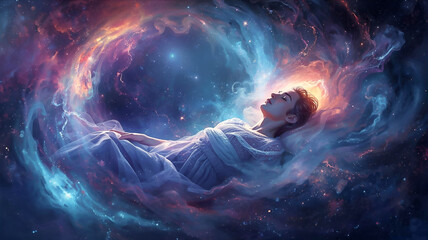 夢を見ているイメージ、美しい女性のイラスト