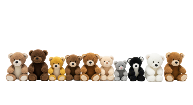 Collection of adorable plush teddy bears in various colors for kids and gift ideas