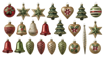 Festive christmas ornaments collection featuring stars, bells, and hearts