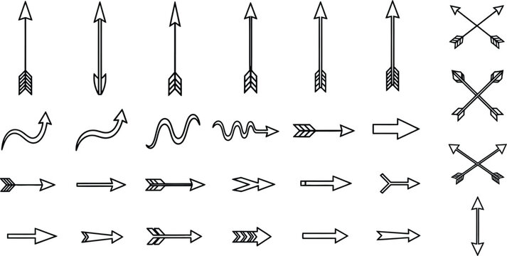 Hand drawn arrow collection in black and white doodle style