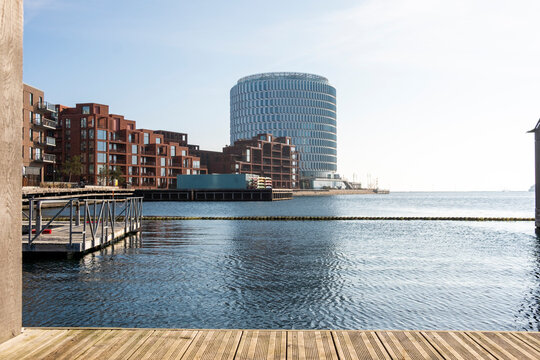 Contemporary architecture framing Copenhagen housing within Nordhavn city development, highlighting modern design, urban landscape details and polished visual structure for commercial use
