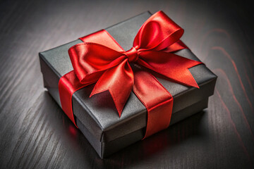  Elegant red ribbon bow on a dark gift box for a premium celebration 