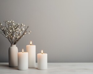 Down bright comforting concept, Calm and Serene Minimalist Table Setting with Candles and Flowers